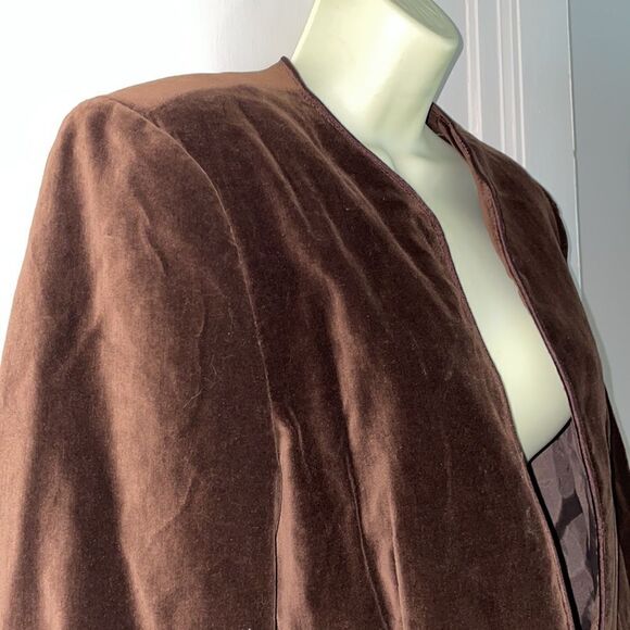 Vtg 80s Paul Shaw brown velvet open front/buttonless jacket - Picture 5 of 11